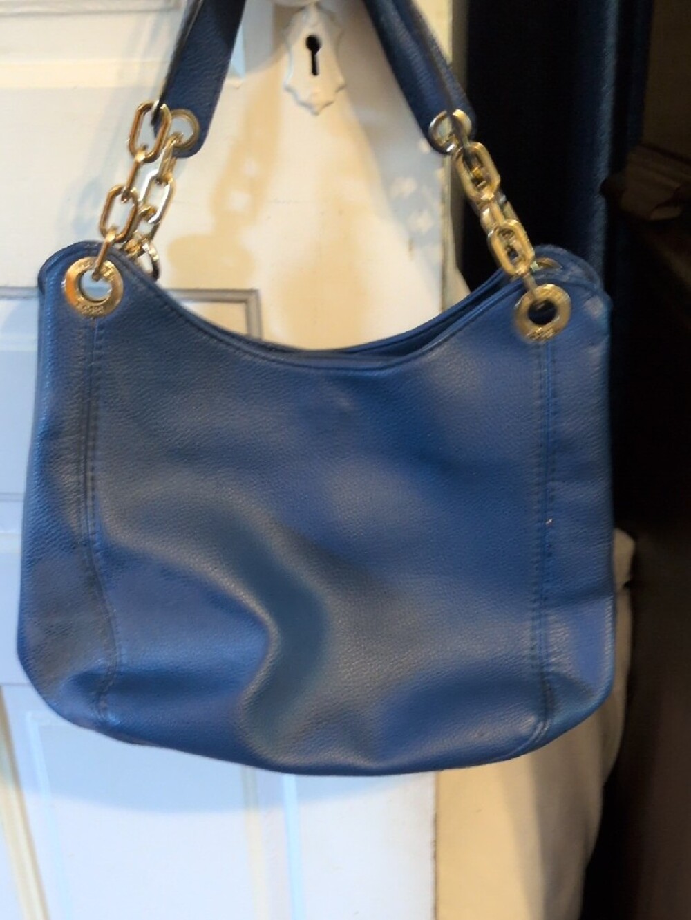Michael Kors Royal Blue Pebbled Leather Shoulder Bag with Gold Hardware - Picture 2 of 8